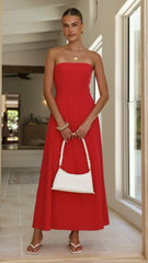 Astrid Strapless Maxi Dress - Red