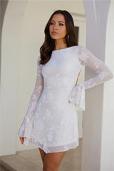 Golden Moon Long Sleeve Mini Dress White
