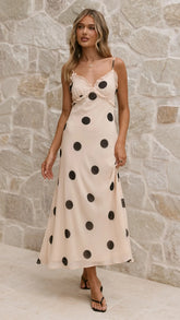 Jianna Maxi Dress - Cream/Black Polka Dot