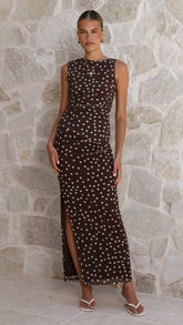 Janika Maxi Skirt - Chocolate/White Polka Dot