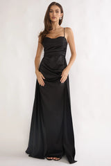 Asterelle Pleated Gathering Maxi Dress Black
