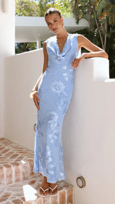 Nikova Maxi Dress - Blue Embroidery