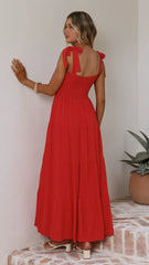 Carlina Tiered Maxi Dress - Red