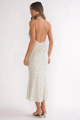 Sky Of Diamonds Backless Midi Dress Sequin Silver