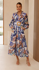 Aida Long Sleeve Maxi Dress - Azure Blue