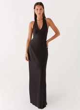 Heavy Hearted Satin Maxi Dress - Black