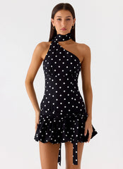 Belina Scarf Mini Dress - Black Polkadot