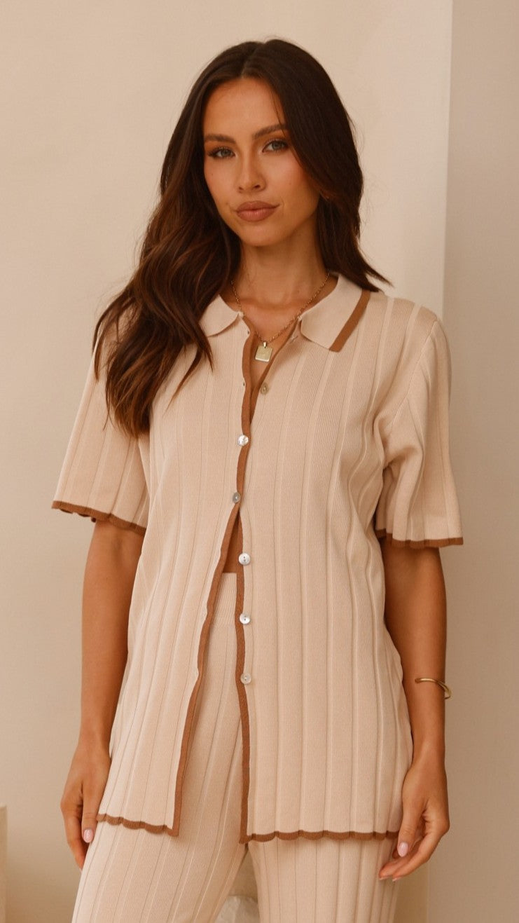 Shaylie Button Up Shirt - Beige