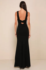 Love In Your Eyes Black Knotted Mermaid Maxi Dress