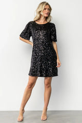 Asta Sequin Shift Dress | Black