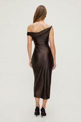 Jayde Stretch Satin Maxi Dress-Java Brown