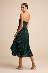 Perfectly Stunning Emerald Jacquard Strapless Midi Dress