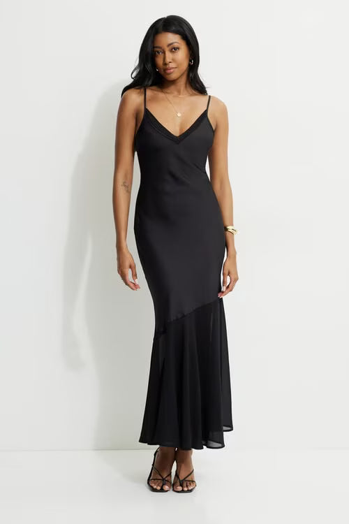 Asymmetric Satin Maxi Dress