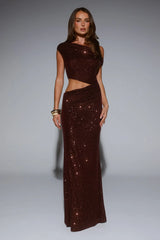Starlit Sparkle Off Shoulder Sequin Maxi Dress Plum