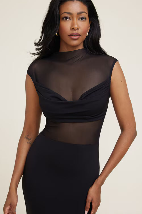 Sculpt Sheer Cowl Maxi Dress
