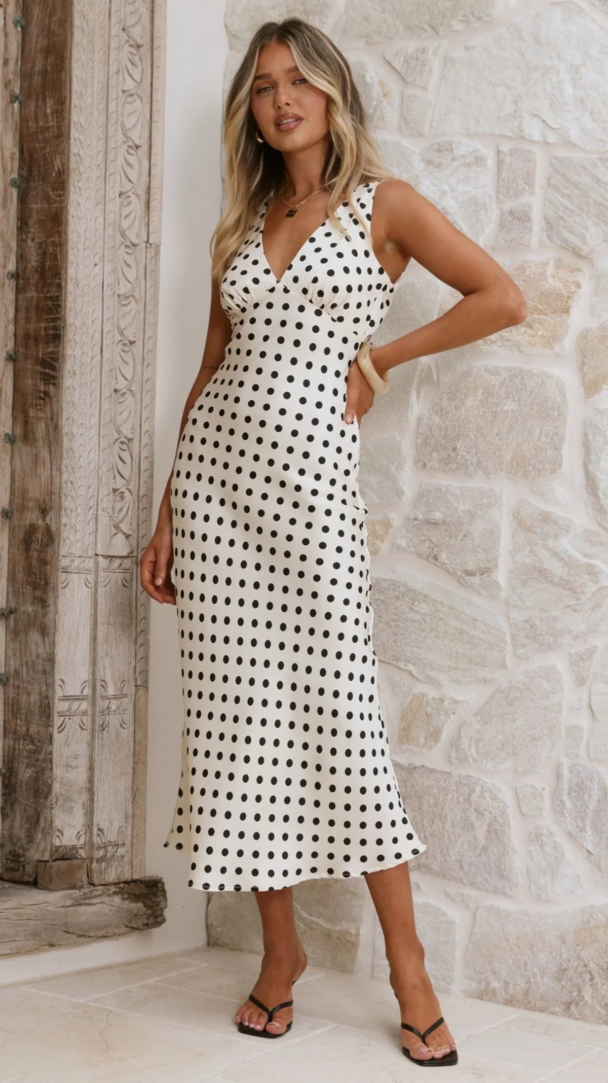 Daphne Maxi Dress - Cream Polka