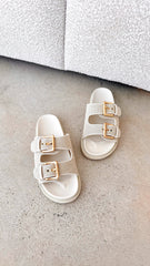Tenzin Slides - Cream Linen