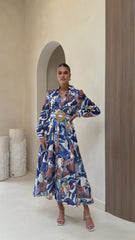 Aida Long Sleeve Maxi Dress - Azure Blue