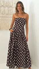 Lyra Maxi Dress - Brown/White Polka Dot