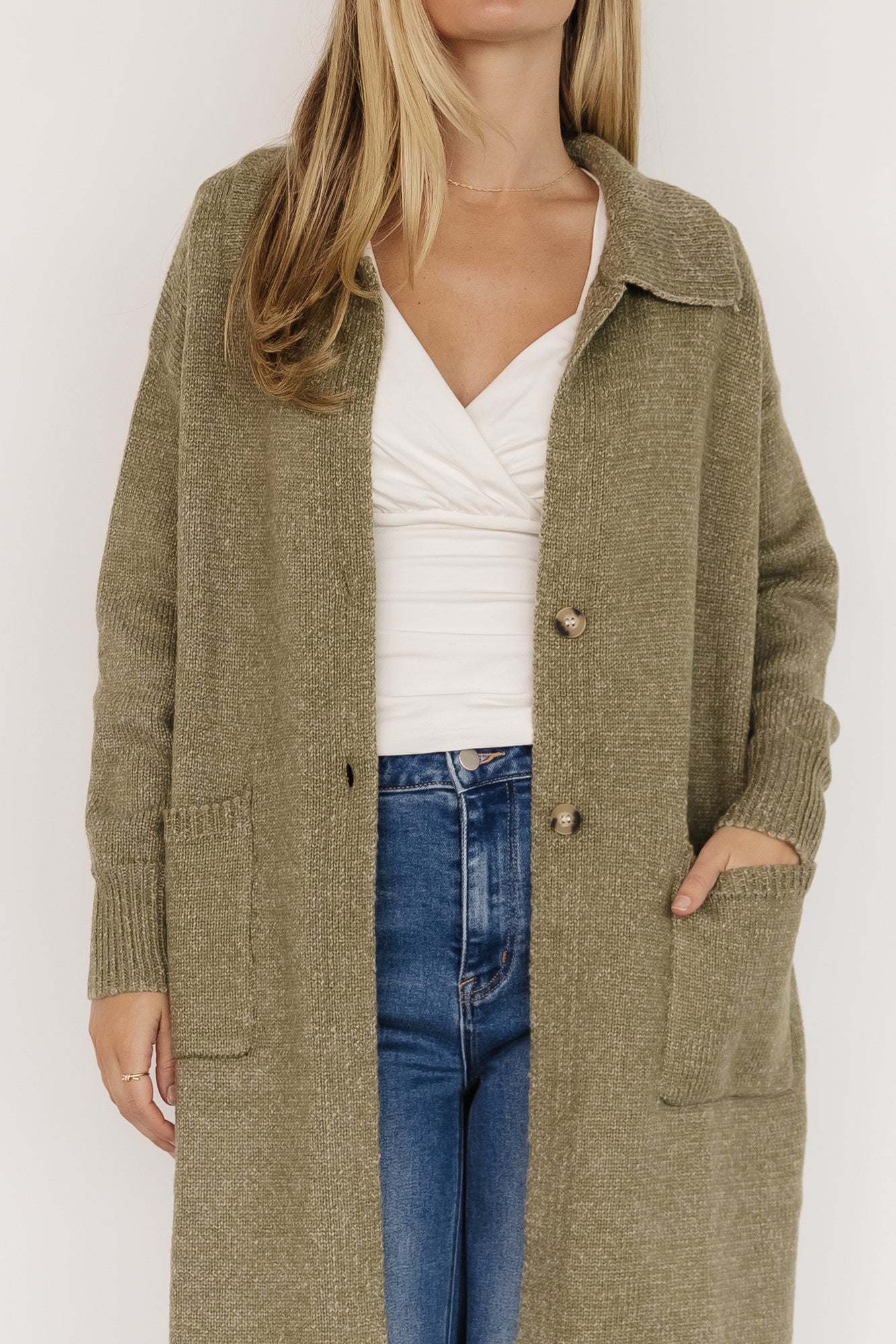 Ontario Long Button Cardigan | Olive