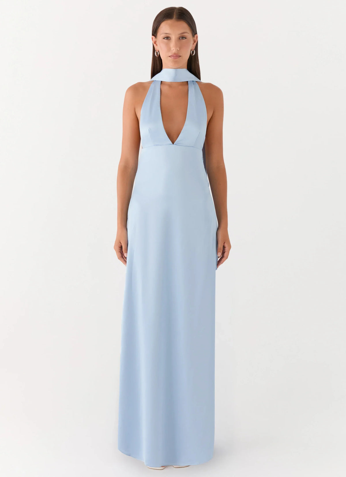 Alicia Satin Halter Maxi Dress - Baby Blue