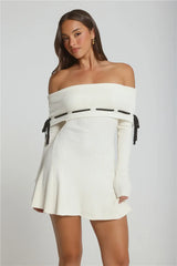 Winter Spice Off Shoulder Knit Mini Dress Cream