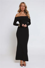 Mind Made Up Off Shoulder Long Sleeve Maxi Dress Black