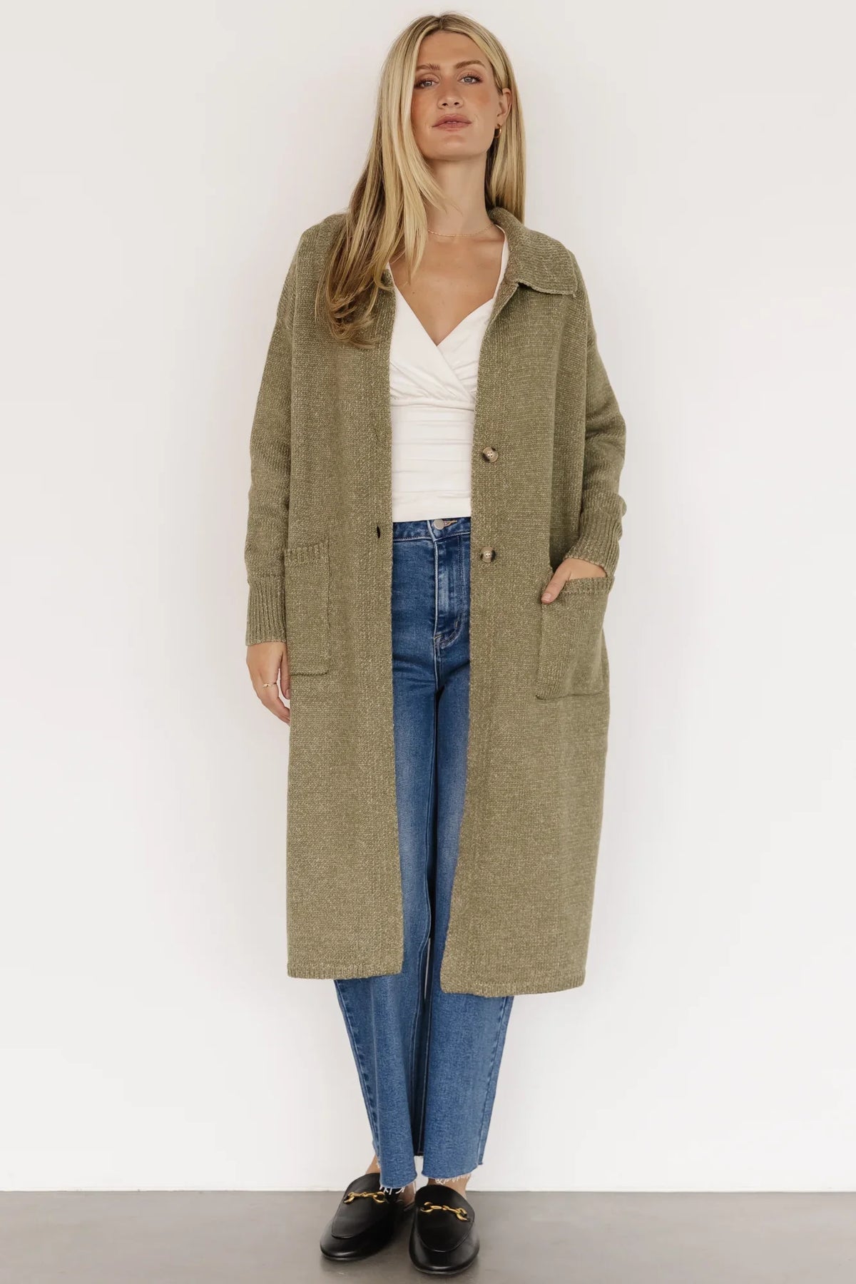 Ontario Long Button Cardigan | Olive