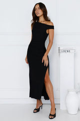Moves With You Off Shoulder Mesh Maxi Dress Black