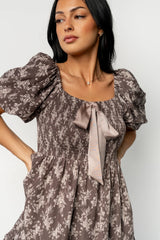 Anastasia Bow Short Dress | Dusty Clove Print