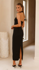 Tierra Button Midi Dress - Black