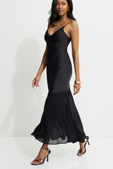 Asymmetric Satin Maxi Dress
