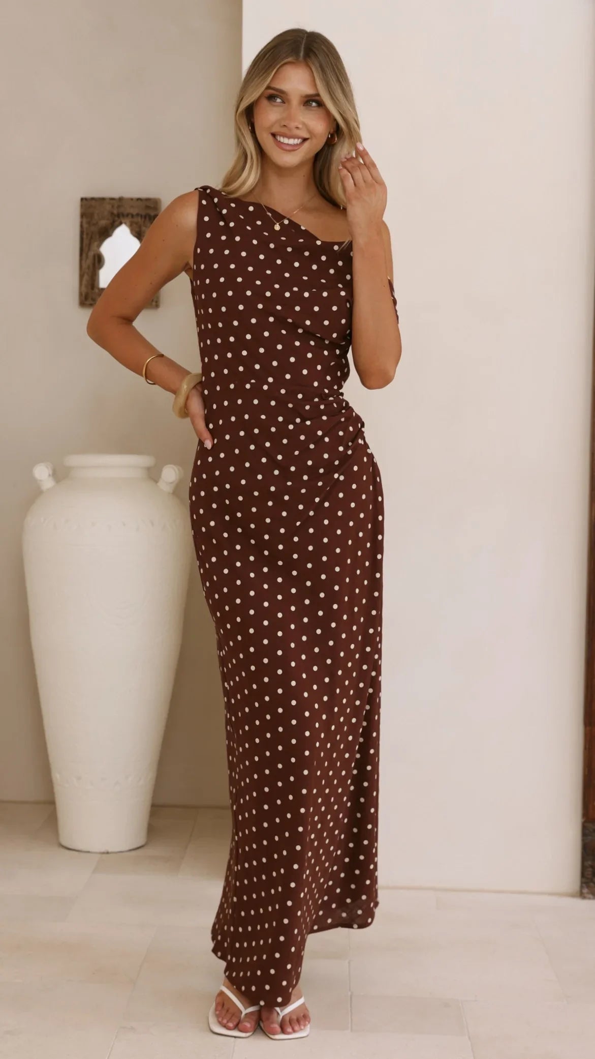 Gigi Maxi Dress - Chocolate/Nude Spot