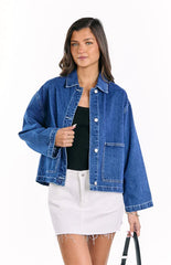 Mixie Mid Wash Denim Contrast Stitch Denim Jacket