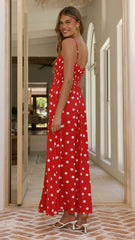 Solare Maxi Dress - Red/White Polka