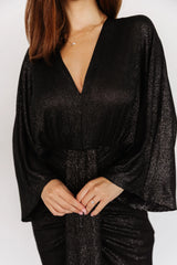 Ciara Ruched Midi Dress | Black Metallic