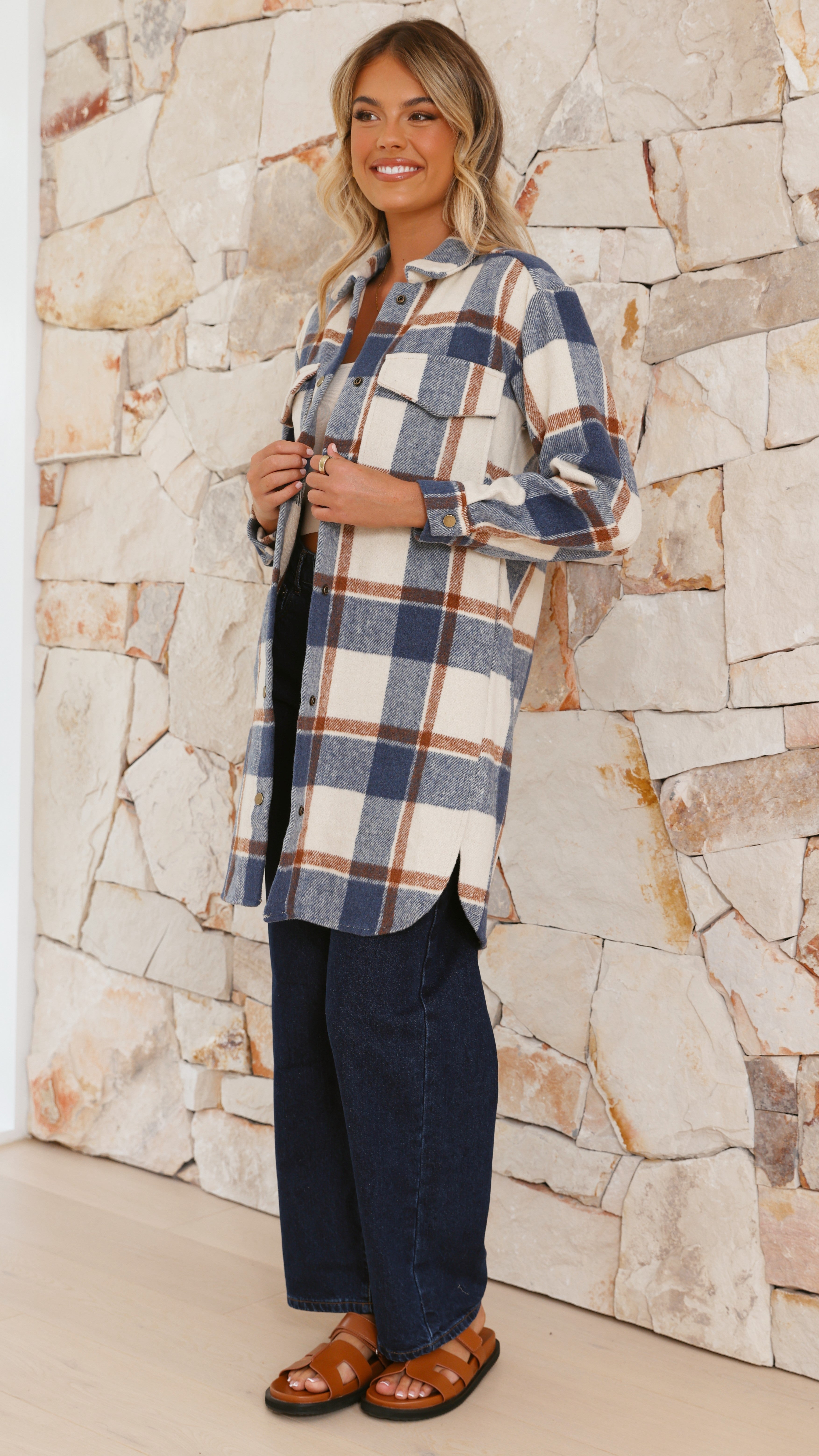 Saskia Jacket - Navy/Cream Check