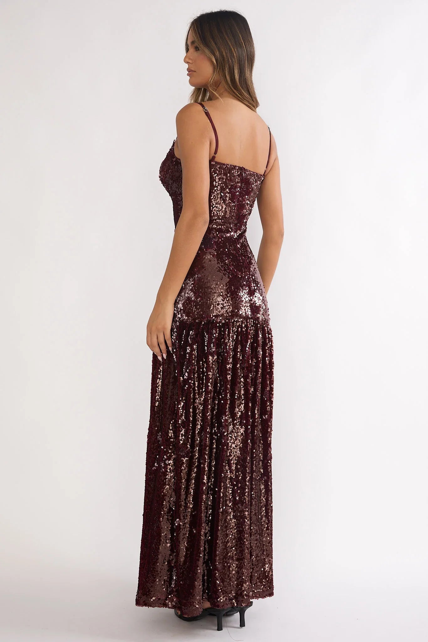 Miller Drop Waist Sequin Maxi Dress Burgundy