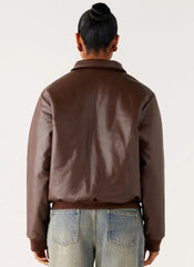 Outlands Faux Leather Bomber Jacket - Chocolate