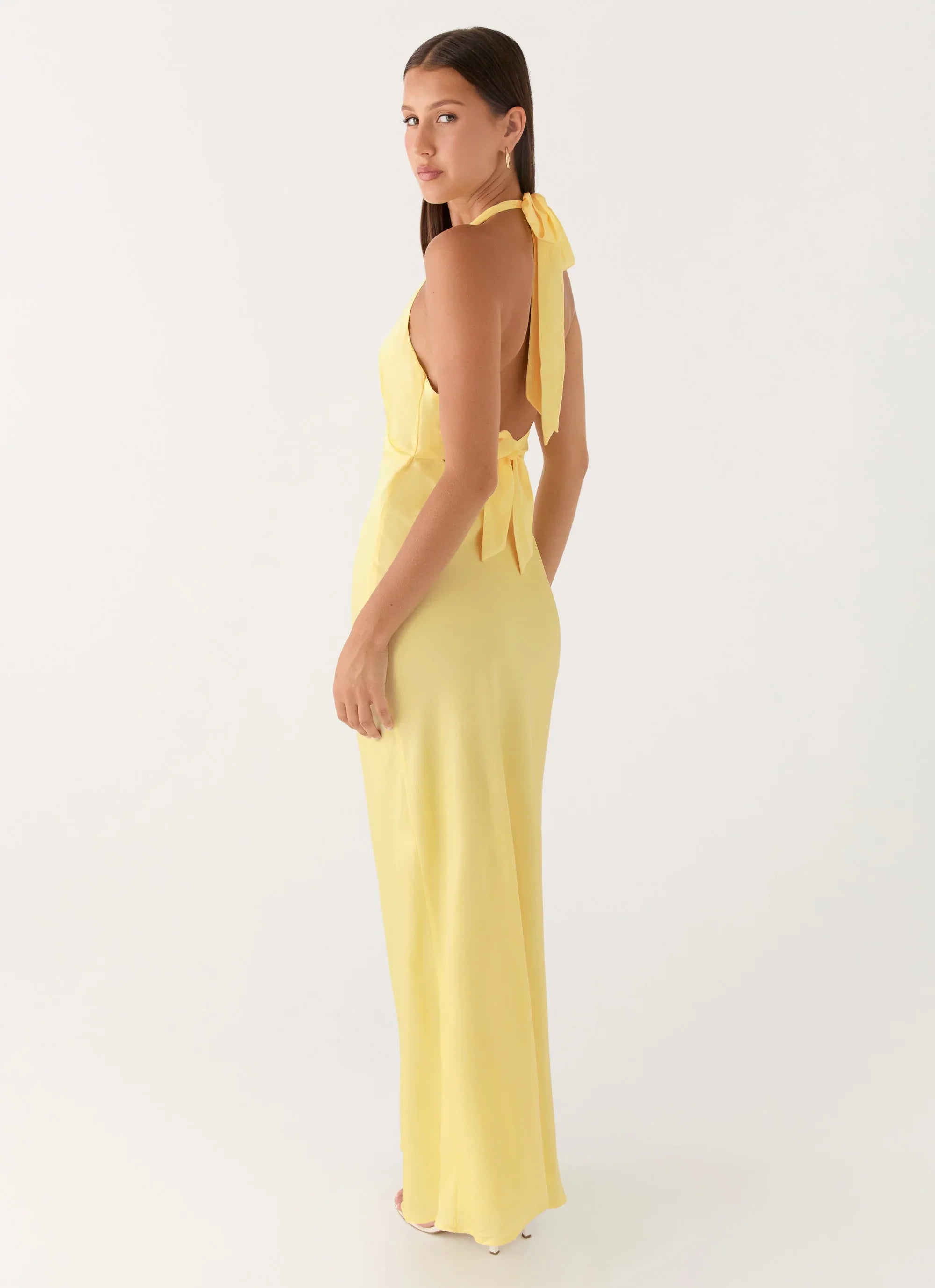 Heavy Hearted Satin Maxi Dress - Lemon
