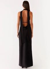 Alicia Satin Halter Maxi Dress - Black
