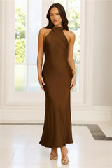 Icon Status Satin Maxi Dress Chocolate