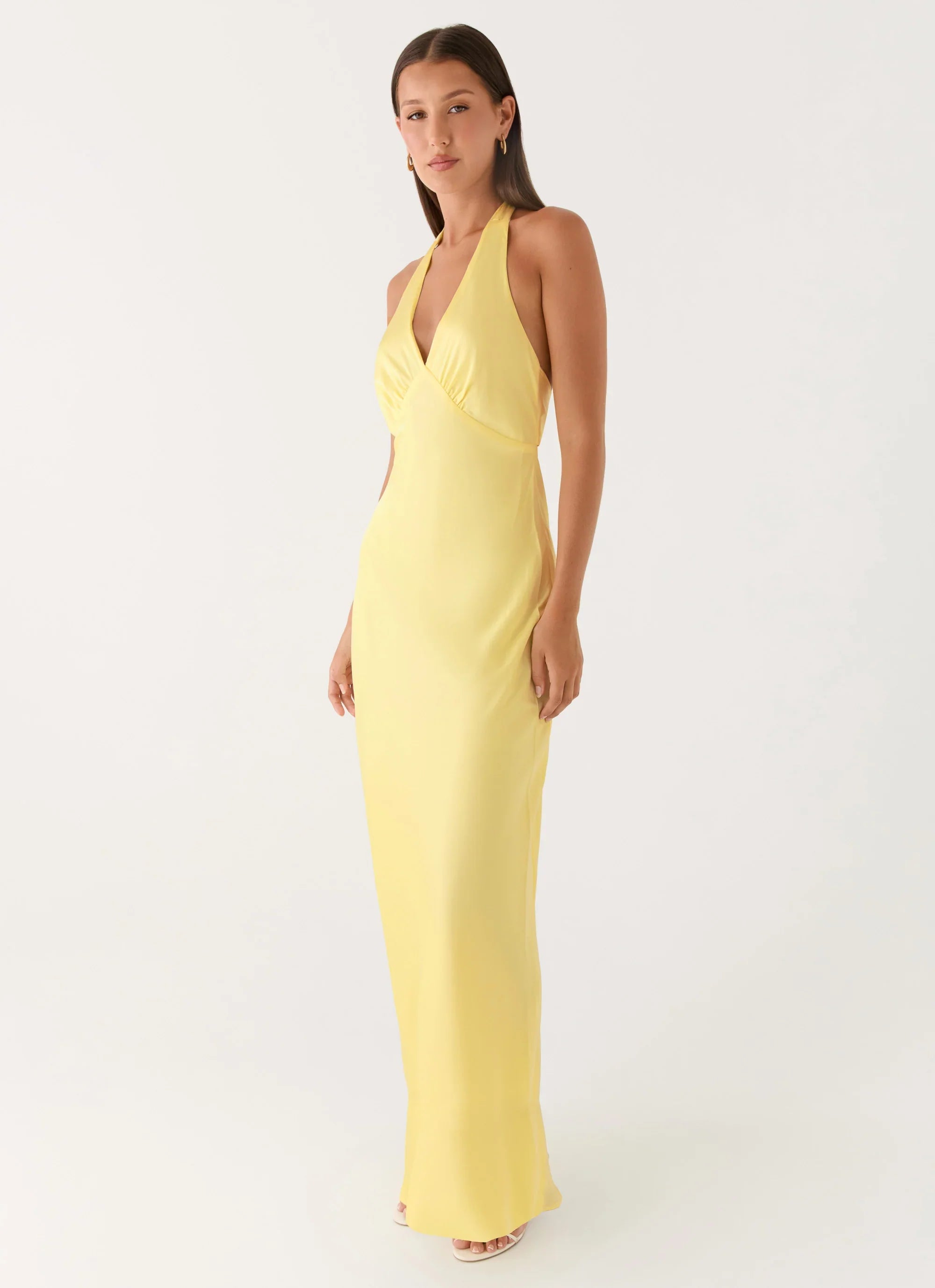 Heavy Hearted Satin Maxi Dress - Lemon